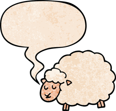 bir insan tarafından çizilmiş, konuşma baloncuklu çizgi film koyunu.