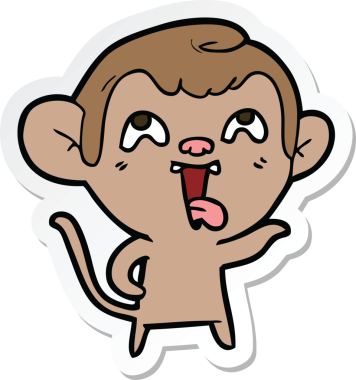 Bir insan tarafından çizilmiş çılgın bir maymun çıkartması.