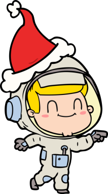 Noel Baba şapkası takan astronot bir insan tarafından çizilmiş mutlu el çizgisi.