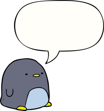 Bir insan tarafından çizilmiş konuşma balonu olan sevimli bir penguen.