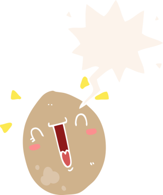 Bir insan tarafından çizilmiş, konuşma baloncuklu mutlu yumurta çizgi filmi.