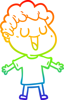 Gökkuşağı gradyan çizgisi bir insan tarafından çizilmiş gülen bir karikatür adamın çizimi