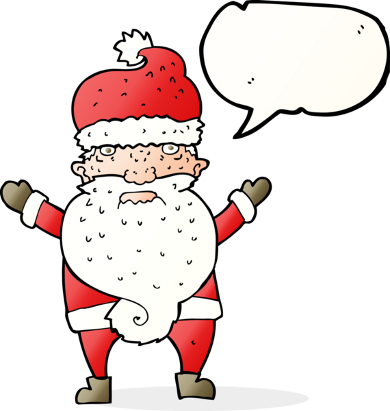 Bir insan tarafından çizilmiş konuşma balonu olan huysuz Noel Baba çizgi filmi.