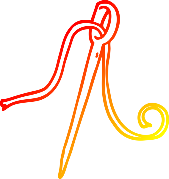 Bir insan tarafından çizilen iğne ve ipliğin sıcak eğimli çizgi çizimi