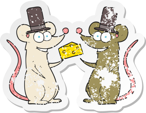 Bir insan tarafından çizilmiş peynirli karikatür faresinin gerilemiş retro yapıştırması