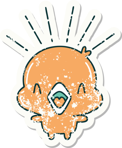 Bir insan tarafından çizilmiş şarkı söyleyen dövme stili eski bir çıkartma.