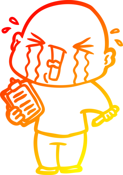 Bir insan tarafından çizilmiş dosyasıyla ağlayan bir karikatür çizimi.