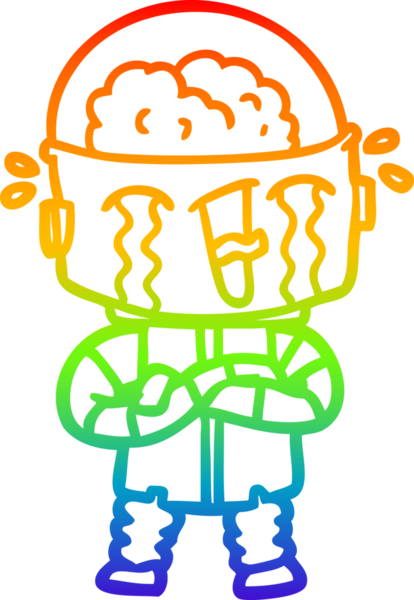 gökkuşağı gradyan çizimi bir insan tarafından çizilmiş ağlayan bir robot çizgi