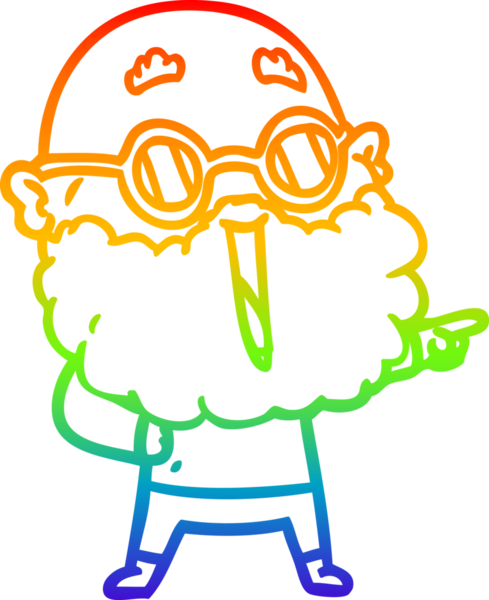 Çizgi film karakteri çizen sakallı neşeli bir adam bir insan tarafından çizilmiş.