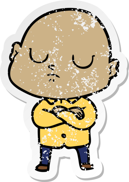 Bir insan tarafından çizilmiş kel bir adamın sıkıntılı çıkartması.