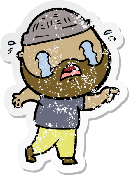 Bir insan tarafından çizilmiş ağlayan sakallı bir adamın sıkıntılı çıkartması.