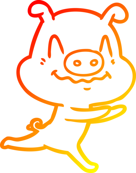 Bir insan tarafından çizilen gergin çizgi film domuzunun sıcak çizgi çizimi