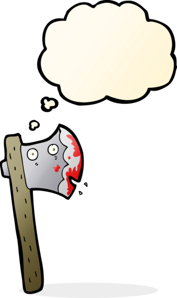 Bir insan tarafından çizilmiş kanlı balta.