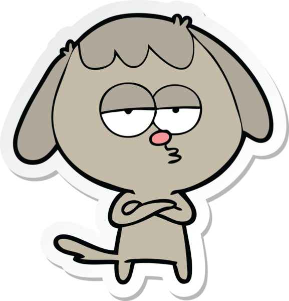 Bir insan tarafından çizilmiş sıkılan bir köpeğin çıkartması.