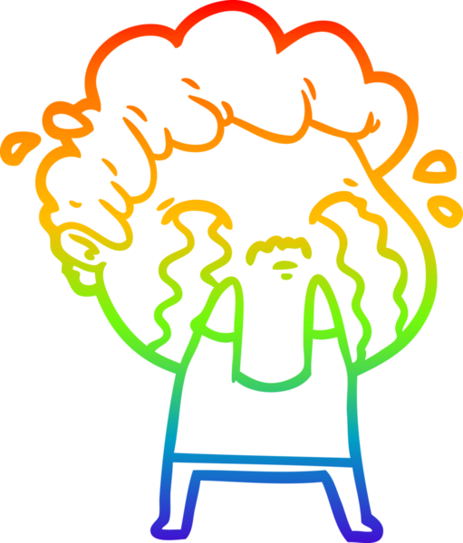 Gökkuşağı gradyan çizimi bir insan tarafından çizilmiş ağlayan bir karikatür adamı çiziyor.