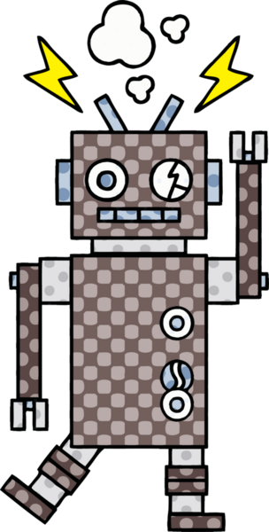 Bir insan tarafından çizilmiş arızalı bir robotun çizgi roman tarzı