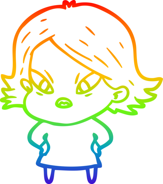 Çizgi film çizen gökkuşağı gradyanı bir insan tarafından çizilmiş stresli kadın.