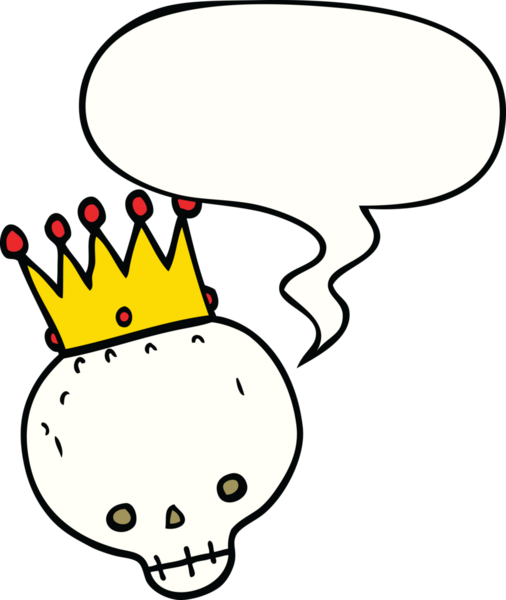 Bir insan tarafından çizilmiş, konuşma baloncuklu bir kafatası.