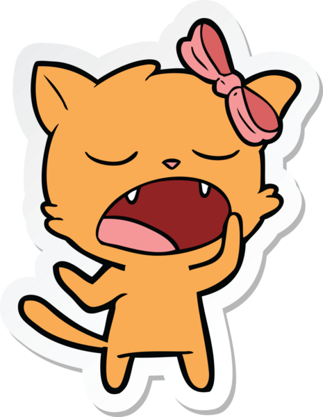 Bir insan tarafından çizilmiş esneyen bir kedinin çıkartması.