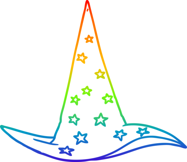 gökkuşağı gradyan çizgi çizimi bir insan tarafından çizilmiş bir sihirbaz şapkası
