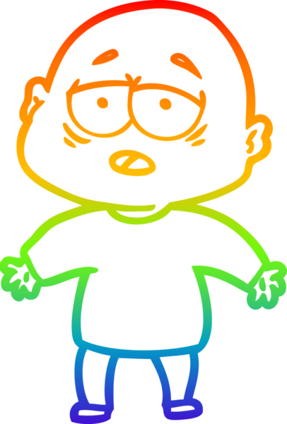 Gökkuşağı gradyan çizgi çizimi bir insan tarafından çizilmiş yorgun kel bir adam