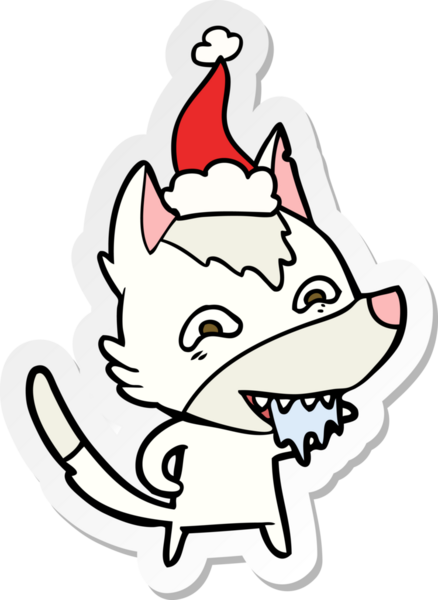 Bir insan tarafından çizilmiş Noel Baba şapkası takan aç bir kurdun el yazısı.