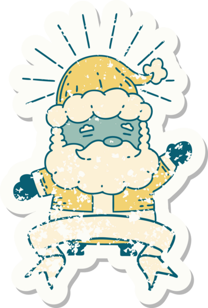 Bir insan tarafından çizilmiş eski bir dövme stili Noel Baba karakterinin eski çıkartması.