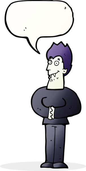 Bir insan tarafından çizilmiş, konuşma balonu olan bir vampir.