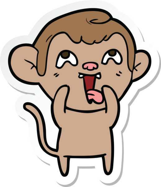 Bir insan tarafından çizilmiş çılgın bir maymun çıkartması.