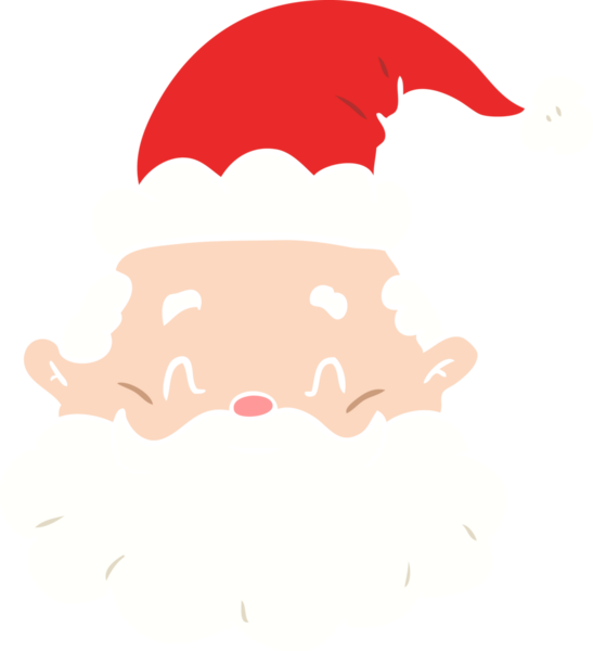 Bir insan tarafından çizilmiş düz renkli Noel Baba çizgi filmi.