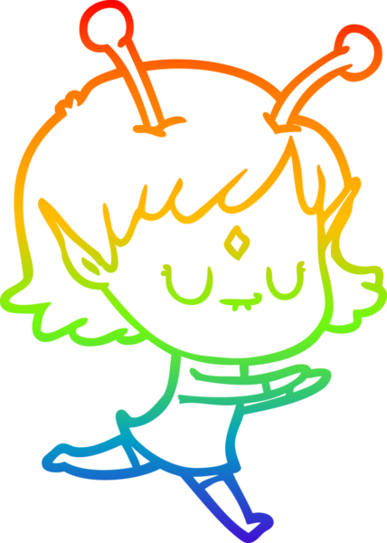 Gökkuşağı gradyan çizgisi bir insan tarafından çizilmiş uzaylı bir kızın çizimi