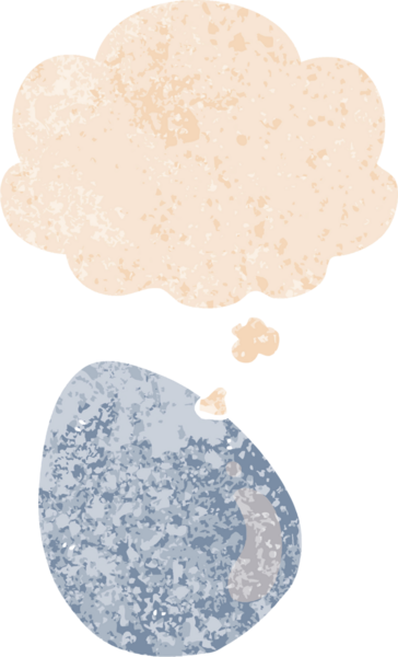 Düşünce baloncuklu çizgi film yumurtası grunge sıkıntılı retro tarzı bir insan tarafından çizilmiş.