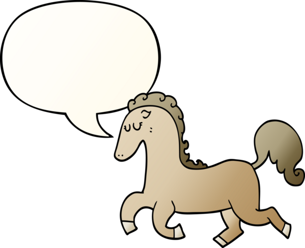 Bir insan tarafından çizilmiş düzgün eğimli konuşma baloncuğuyla koşan çizgi film atı