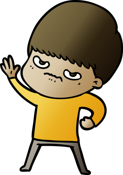 Bir insan tarafından çizilmiş kızgın çizgi film çocuğu.