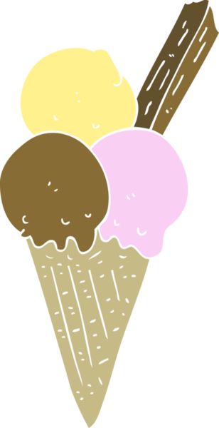 Bir insan tarafından çizilmiş dondurma külahının düz renk çizimi