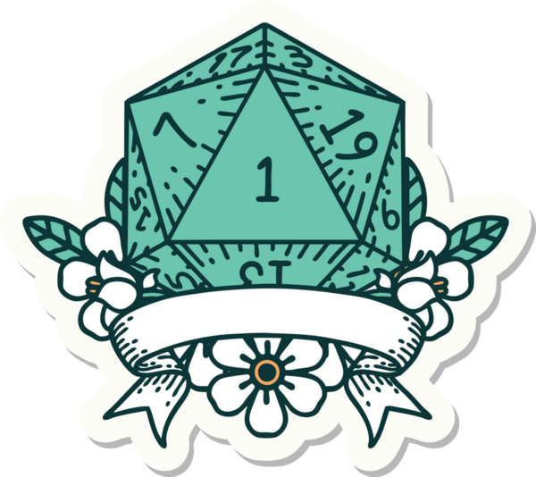 Bir insan tarafından çizilmiş doğal bir d20 zar etiketi.