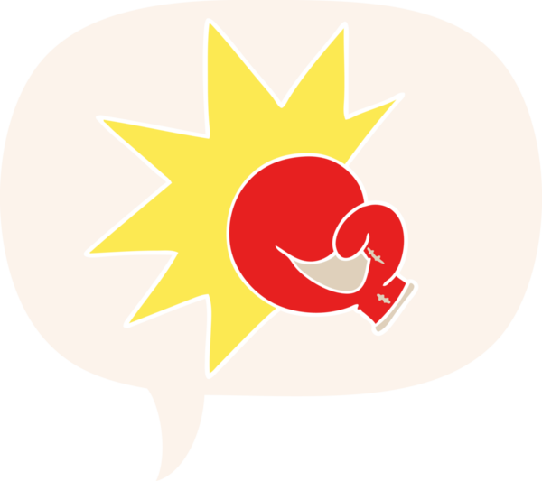 Konuşma balonlu boks eldiveni çizgi filmi bir insan tarafından çizilmiş.