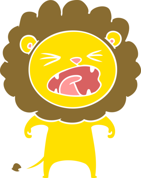 Bir insan tarafından çizilmiş düz renk çizgi film kızgın aslan