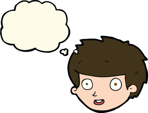 Bir insan tarafından çizilmiş düşünce balonlu mutlu çocuk yüzü.