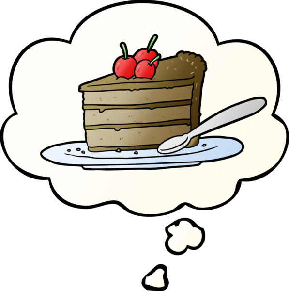 Düşünce baloncuklu çikolatalı pasta bir insan tarafından çizilmiş.