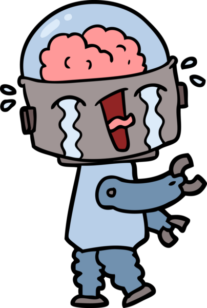 Bir insan tarafından çizilmiş ağlayan robot çizgi film.