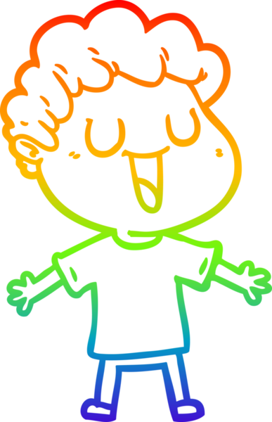 Gökkuşağı gradyan çizgisi bir insan tarafından çizilmiş gülen bir karikatür adamın çizimi