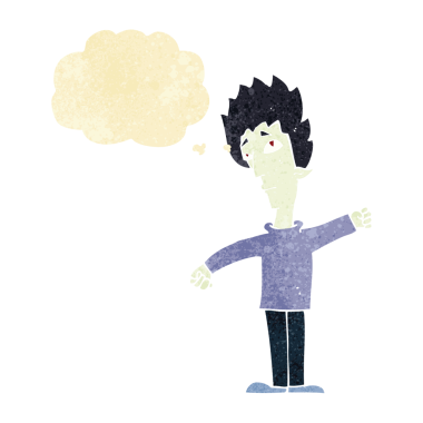 Bir insan tarafından çizilmiş düşünce balonlu vampir adam.