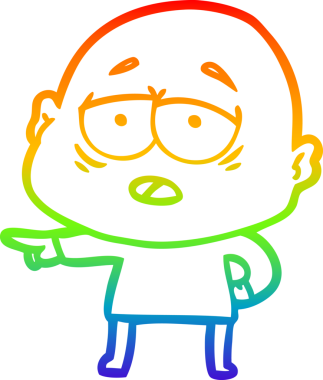 Gökkuşağı gradyan çizgi çizimi bir insan tarafından çizilmiş yorgun kel bir adam