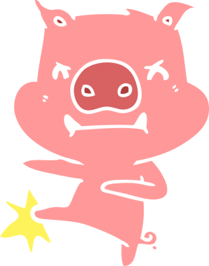 kızgın düz renkli çizgi film domuz tekmesi bir insan tarafından çizilmiş.