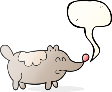 Bir insan tarafından çizilmiş serbest konuşma balonu karikatürü küçük şişman köpek