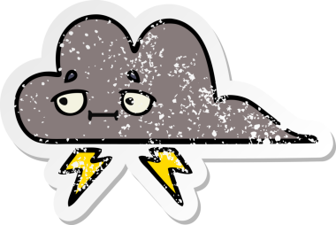 Bir insan tarafından çizilmiş tatlı bir karikatür fırtına bulutunun sıkıntılı çıkartması