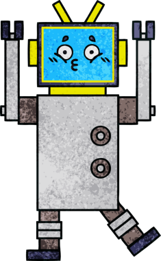 Bir insan tarafından çizilmiş bir robotun retro grunge dokusu