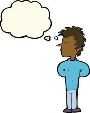 Bir insan tarafından çizilmiş düşünce kabarcığını görmezden gelen bir çizgi film adamı.