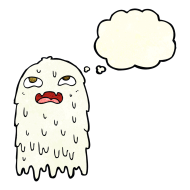 Düşünce baloncuğu insan tarafından çizilmiş iğrenç bir çizgi film hayaleti.